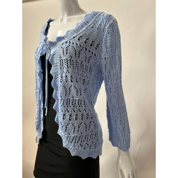 White Stag Knit Sweater Size 10 Love You Blue Acrylic Open Weave - Picture 7 of 16